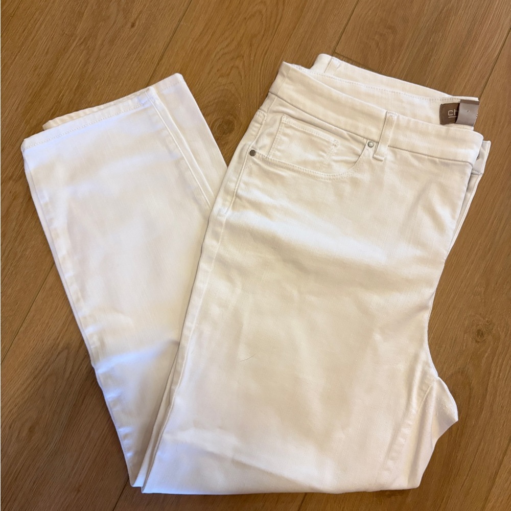 Chico's women’s Classic White Straight Leg Stretch Ankle Jeans Size 14